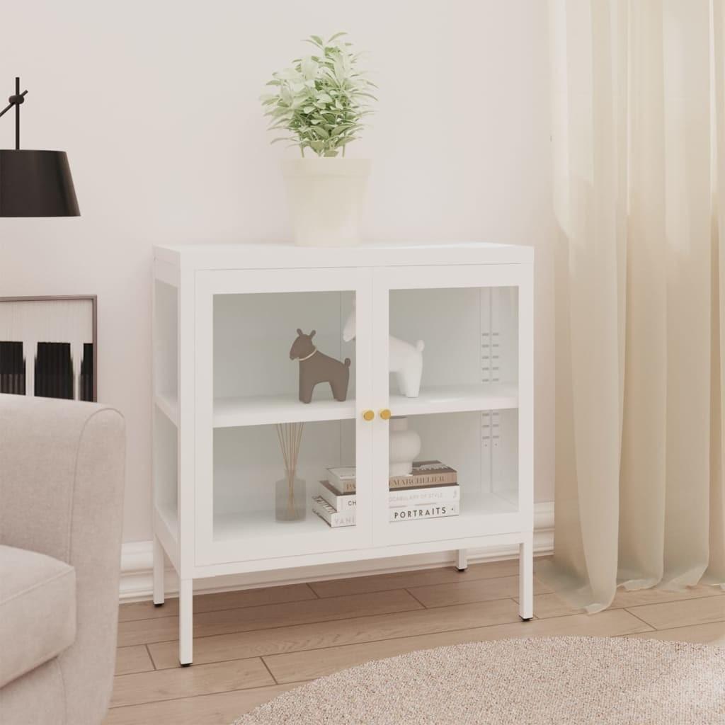 Skænk 70x35x70 cm stål og glas hvid