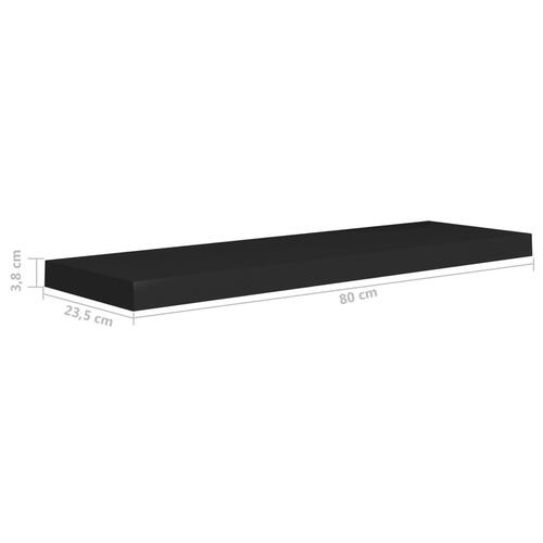 Væghylder 2 stk. 80x23,5x3,8 cm MDF sort