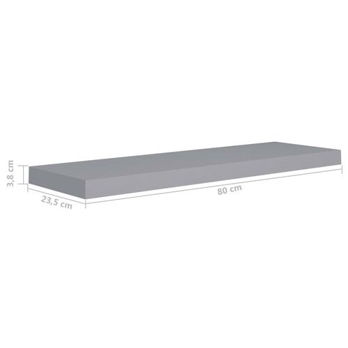 Væghylder 2 stk. 80x23,5x3,8 cm MDF grå