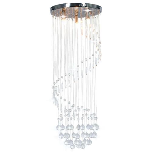 Loftlampe med krystalperler spiralform G9 sølvfarvet