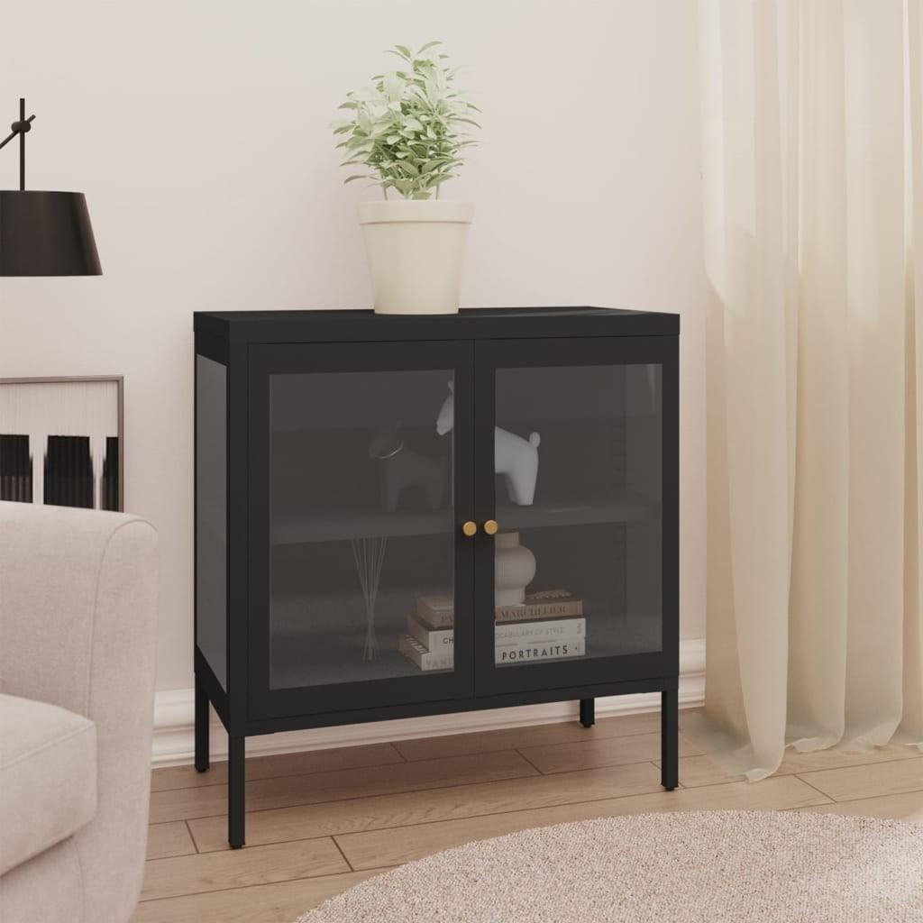 Skænk 70x35x70 cm stål og glas sort