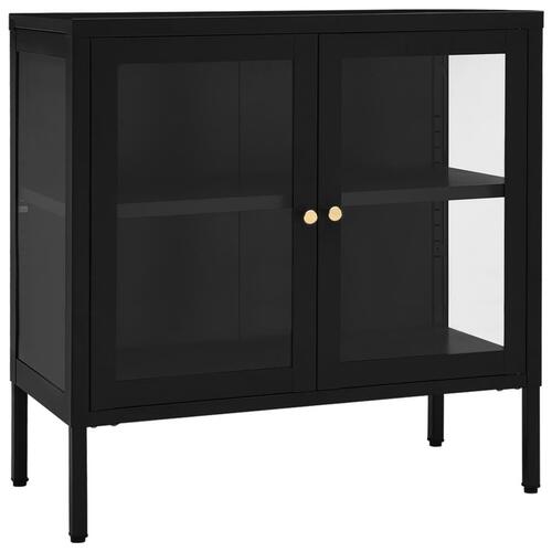 Skænk 70x35x70 cm stål og glas sort