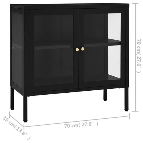 Skænk 70x35x70 cm stål og glas sort