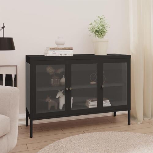 Skænk 105x35x70 cm stål og glas sort