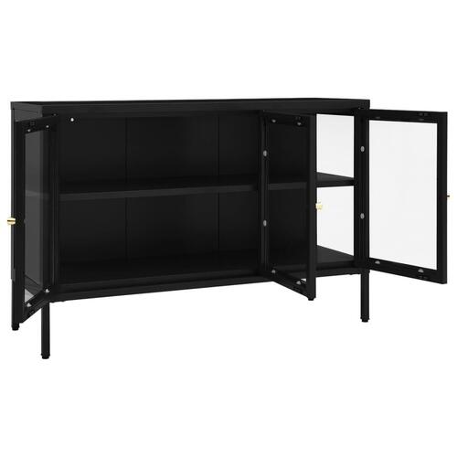 Skænk 105x35x70 cm stål og glas sort