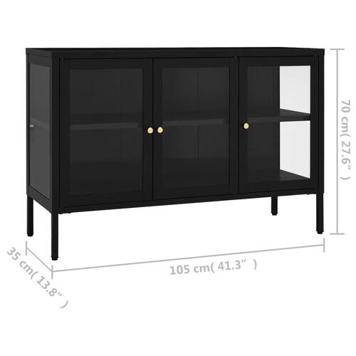 Skænk 105x35x70 cm stål og glas sort