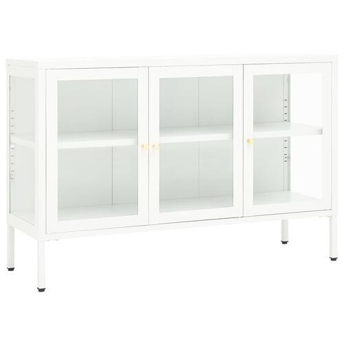Skænk 105x35x70 cm stål og glas hvid