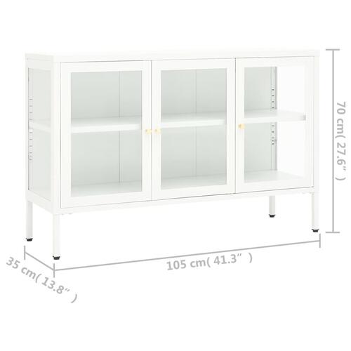 Skænk 105x35x70 cm stål og glas hvid