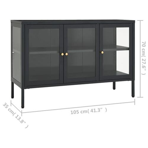 Skænk 105x35x70 cm stål og glas antracitgrå