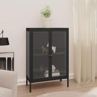 Skænk 75x35x105 cm stål og glas sort