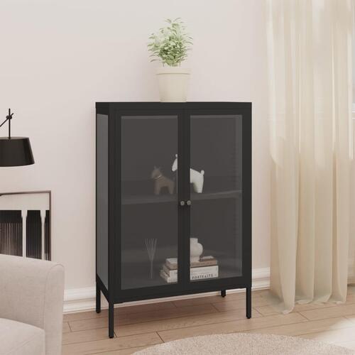 Skænk 75x35x105 cm stål og glas sort