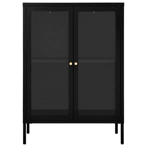 Skænk 75x35x105 cm stål og glas sort