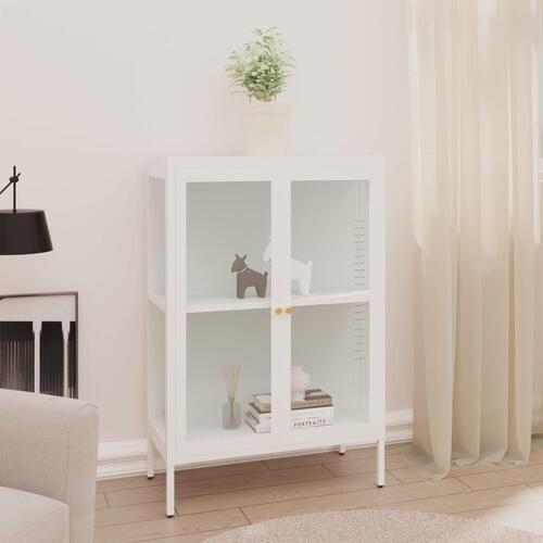 Skænk 75x35x105 cm stål og glas hvid