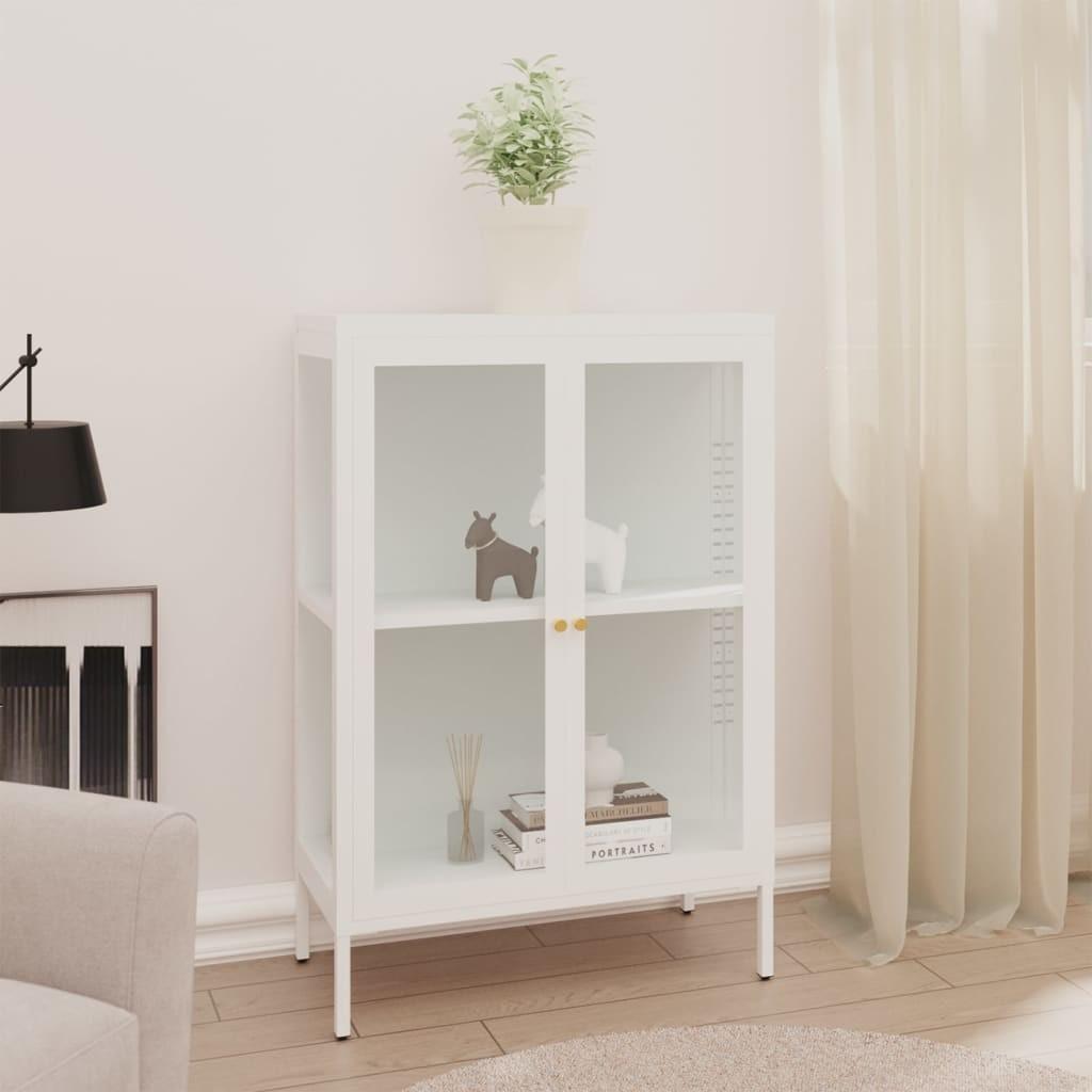 Skænk 75x35x105 cm stål og glas hvid