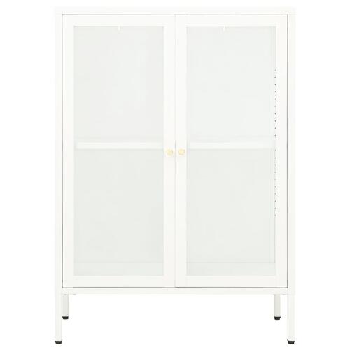 Skænk 75x35x105 cm stål og glas hvid