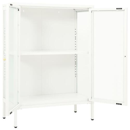 Skænk 75x35x105 cm stål og glas hvid