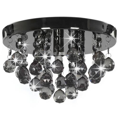 Loftlampe med røgfarvede perler rund G9 sort