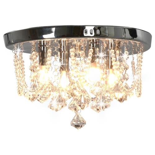 Loftlampe med krystalperler rund 4 x G9-pærer sølvfarvet
