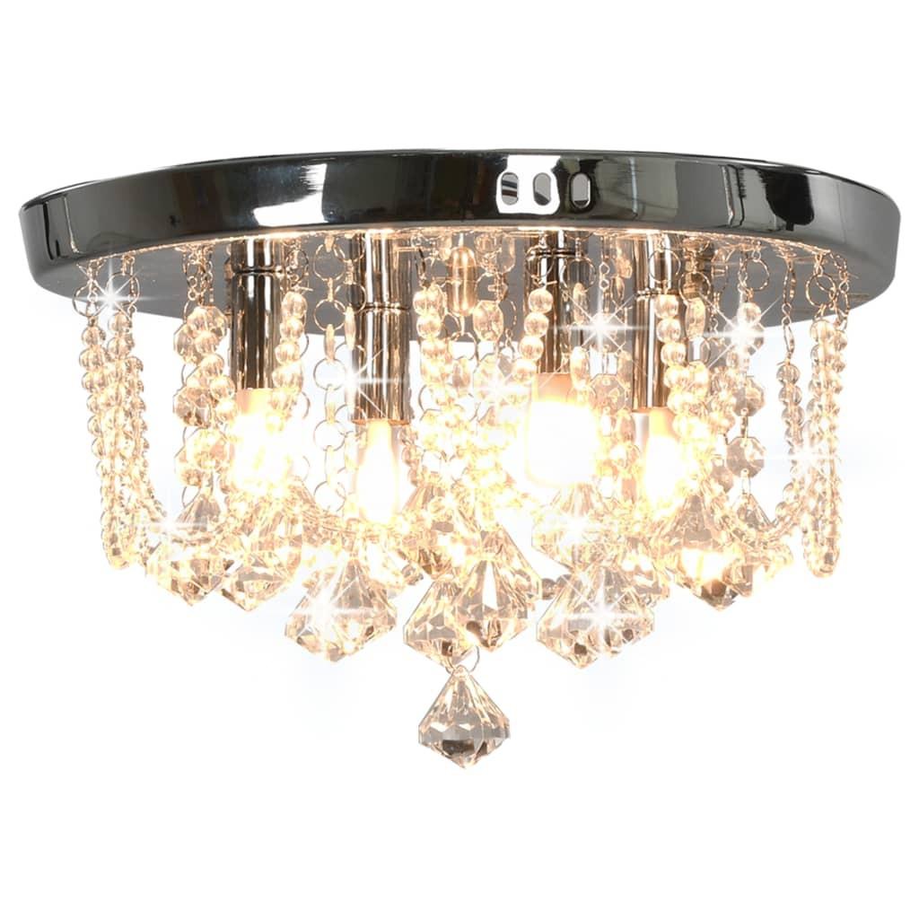 Loftlampe med krystalperler rund 4 x G9-pærer sølvfarvet