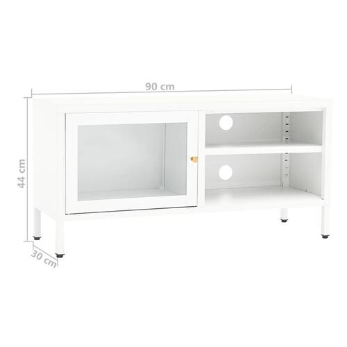Tv-skab 90x30x44 cm stål og glas hvid