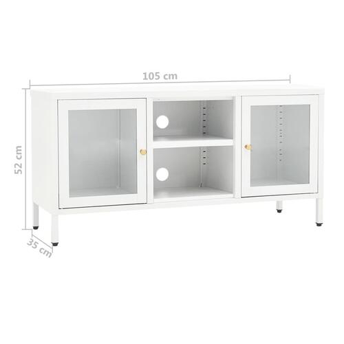 Tv-skab 105x35x52 cm stål og glas hvid