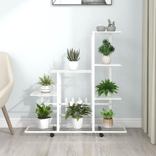 Blomsterstativ med hjul 94,5x25x92,5 cm metal hvid