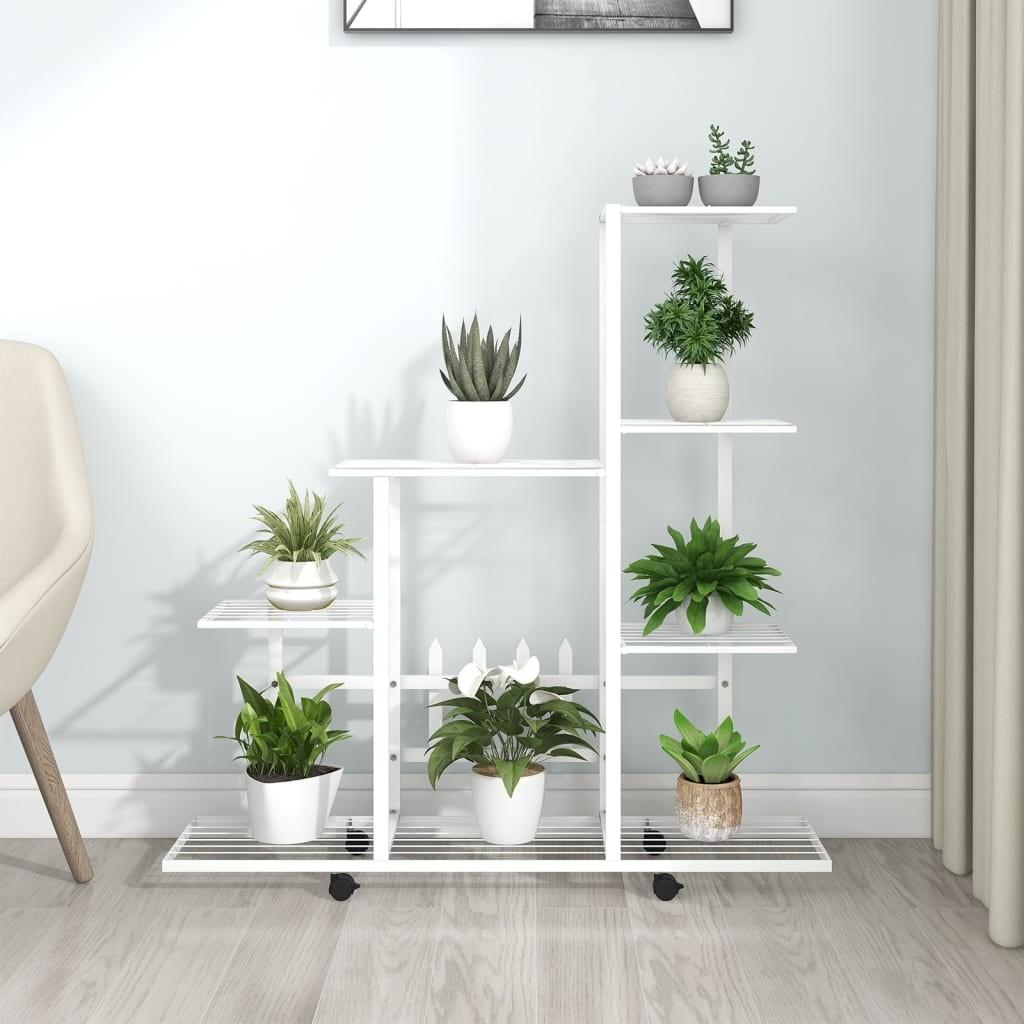 Blomsterstativ med hjul 94,5x25x92,5 cm metal hvid