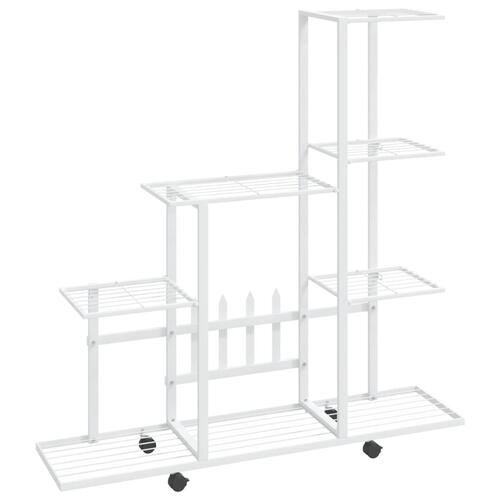 Blomsterstativ med hjul 94,5x25x92,5 cm metal hvid