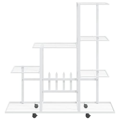 Blomsterstativ med hjul 94,5x25x92,5 cm metal hvid