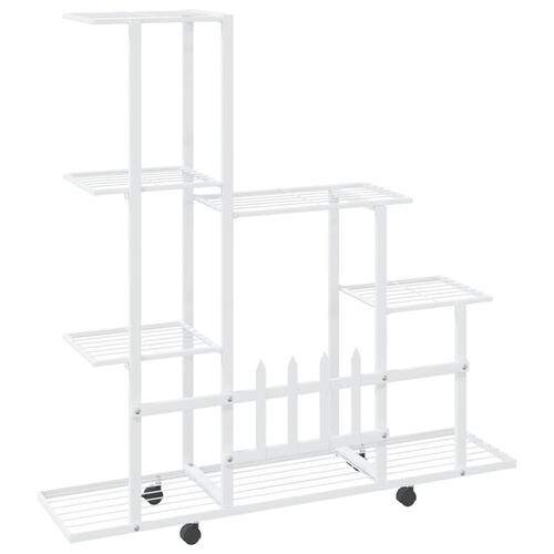 Blomsterstativ med hjul 94,5x25x92,5 cm metal hvid