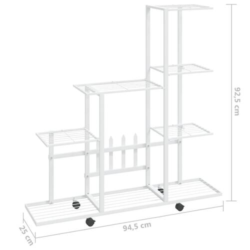 Blomsterstativ med hjul 94,5x25x92,5 cm metal hvid