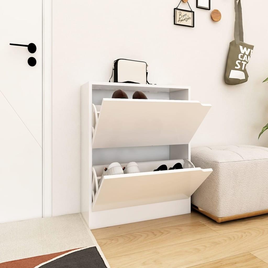 Skoskab med 2 låger 59x24x74 cm spånplade hvid