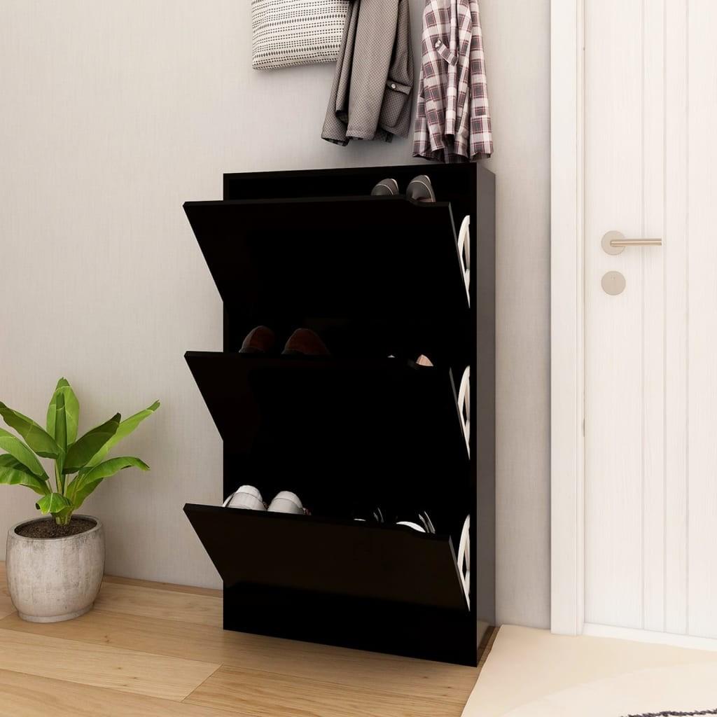 Skoskab med 3 låger 59x24x105 cm spånplade sort