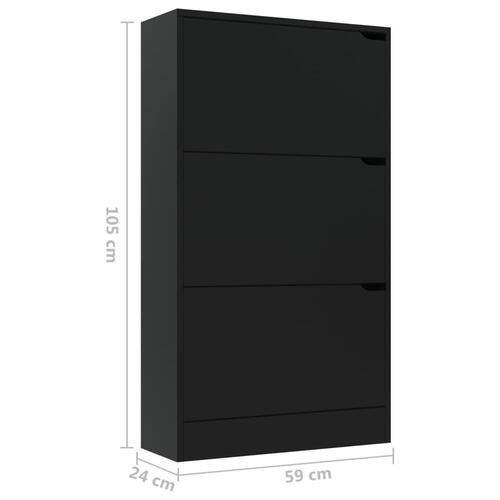 Skoskab med 3 låger 59x24x105 cm spånplade sort