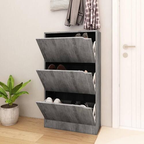 Skoskab med 3 låger 59x24x105 cm spånplade betongrå