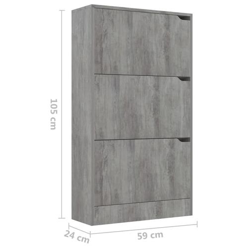 Skoskab med 3 låger 59x24x105 cm spånplade betongrå