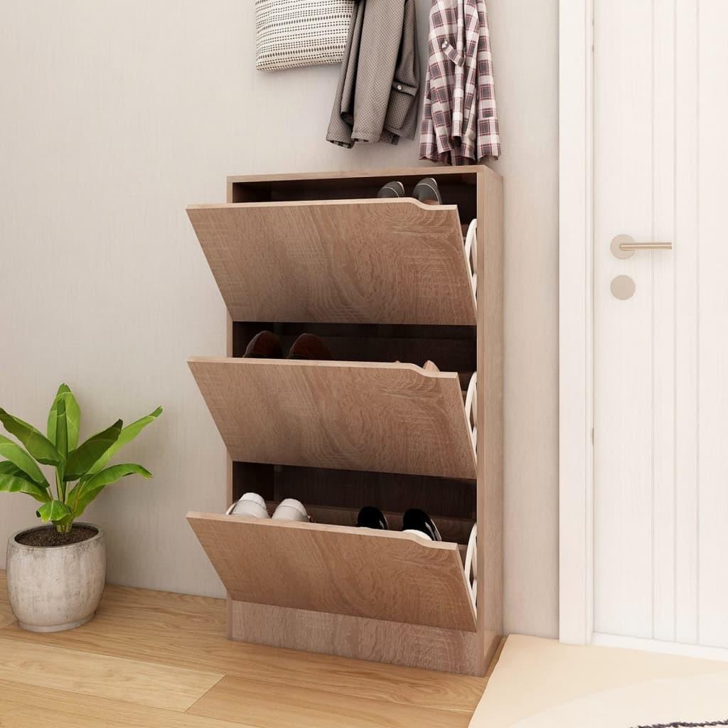 Skoskab med 3 låger 59x24x105 cm spånplade sonoma-eg