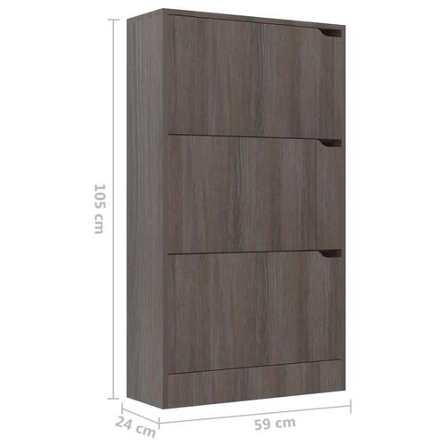 Skoskab med 3 låger 59x24x105 cm spånplade grå sonoma-eg
