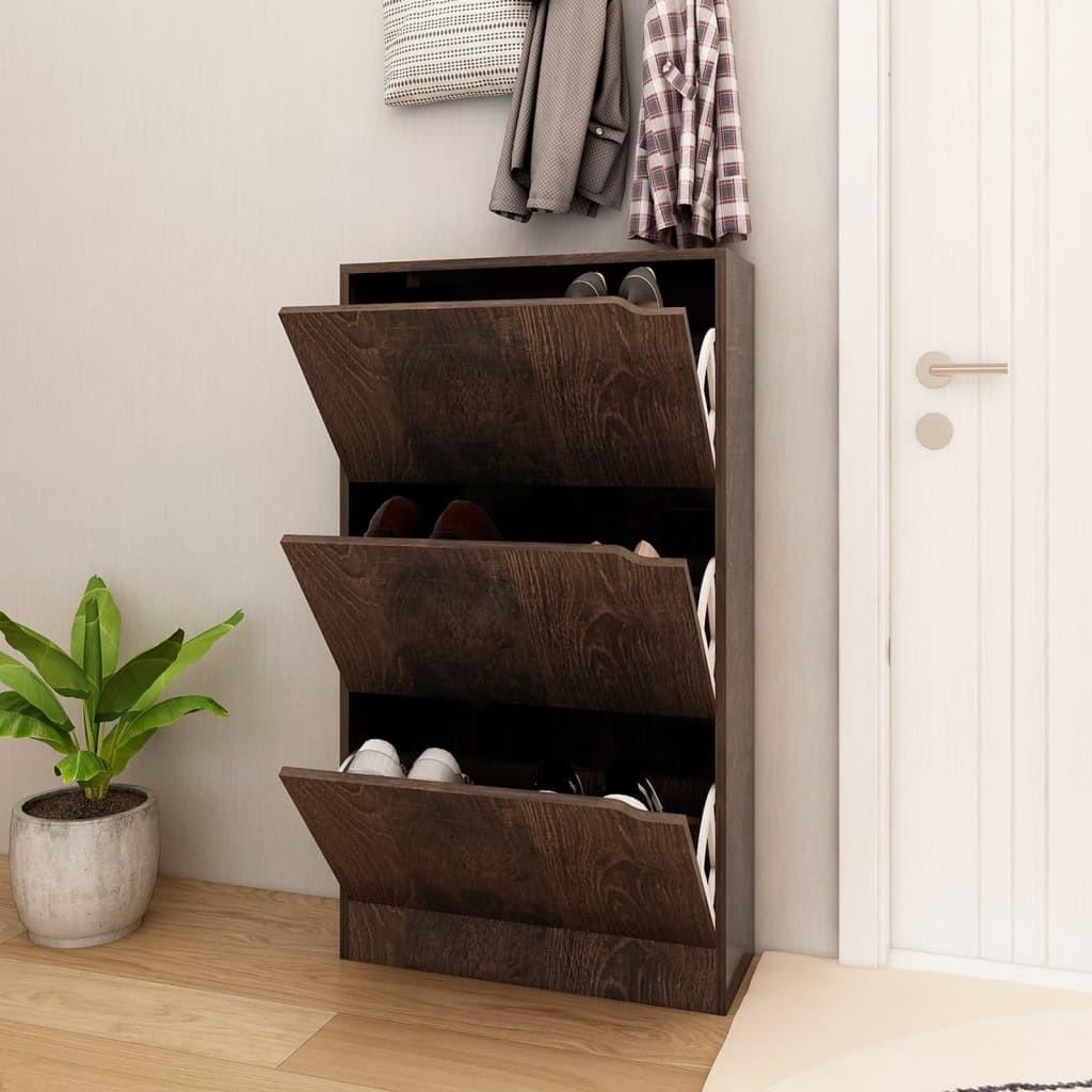 Skoskab med 3 låger 59x24x105 cm spånplade røget eg