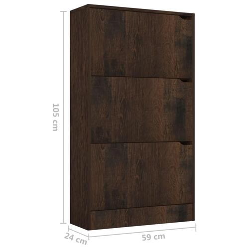Skoskab med 3 låger 59x24x105 cm spånplade røget eg