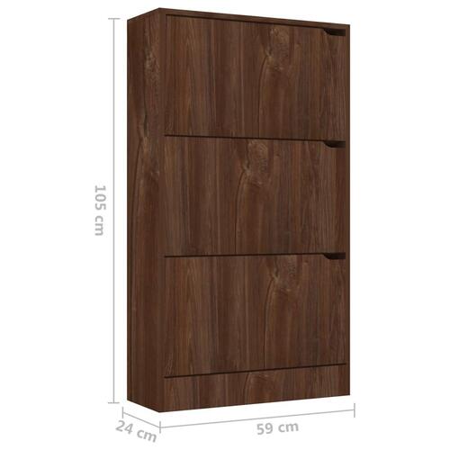 Skoskab med 3 låger 59x24x105 cm spånplade brun eg