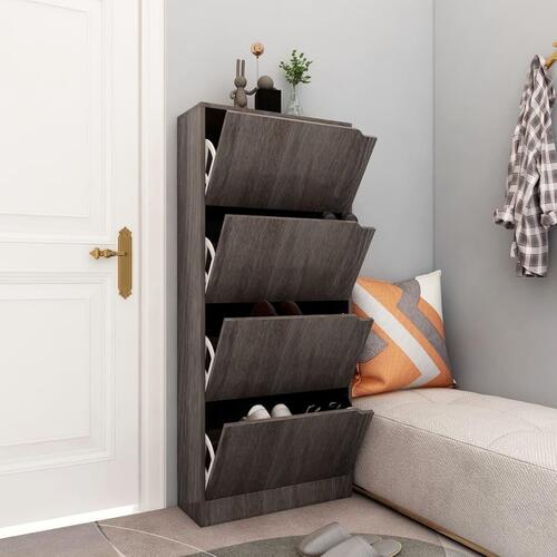 Skoskab med 4 låger 59x24x136 cm spånplade grå sonoma-eg