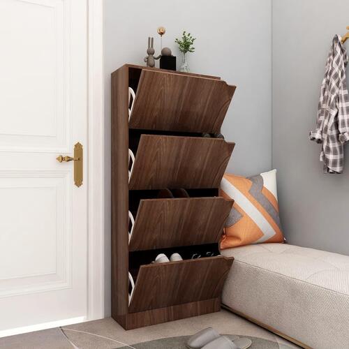 Skoskab med 4 låger 59x24x136 cm spånplade brun eg