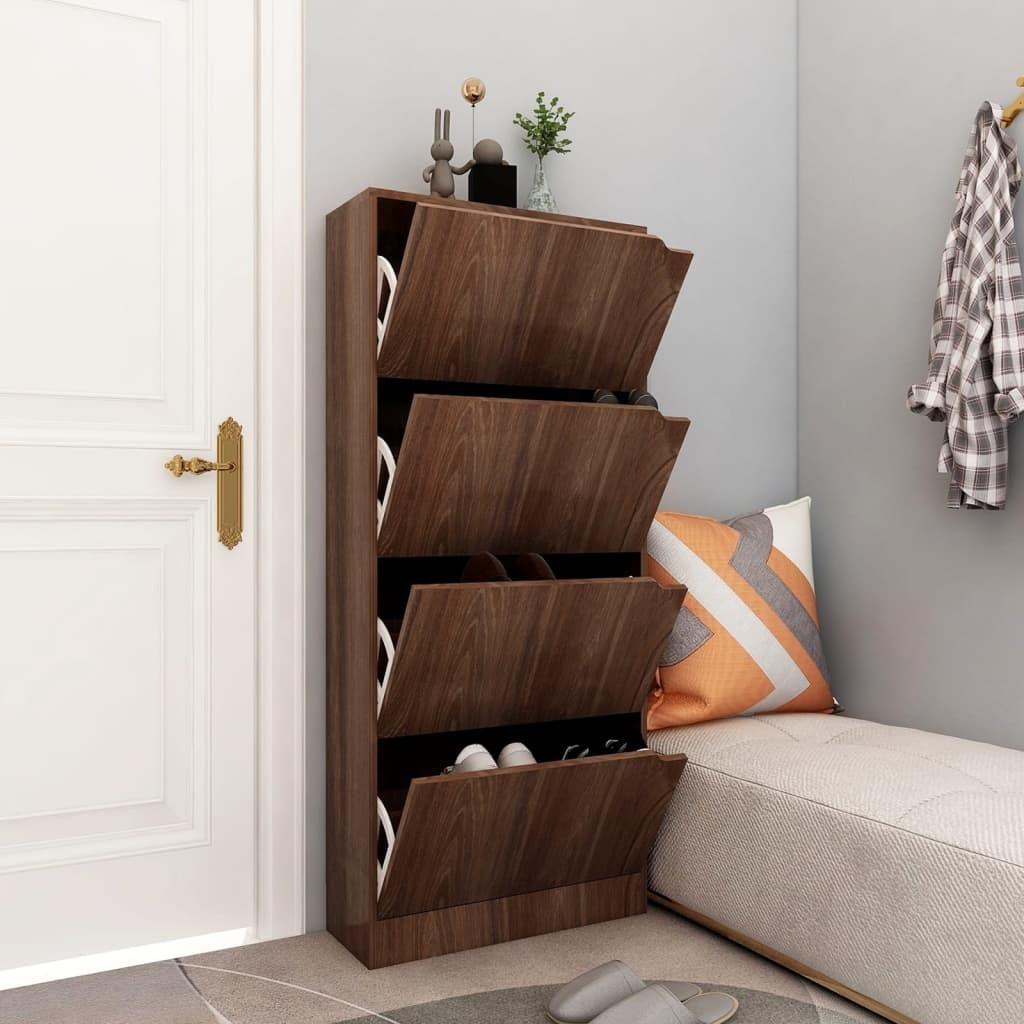 Skoskab med 4 låger 59x24x136 cm spånplade brun eg