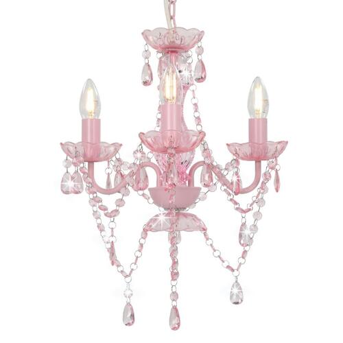 Lysekrone med perler rund 3 x E14 pink