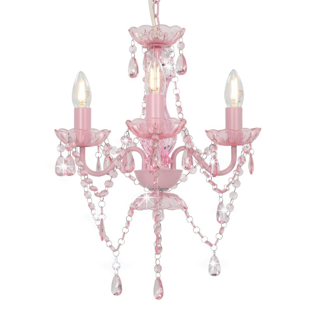 Lysekrone med perler rund 3 x E14 pink