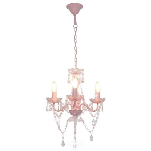 Lysekrone med perler rund 3 x E14 pink