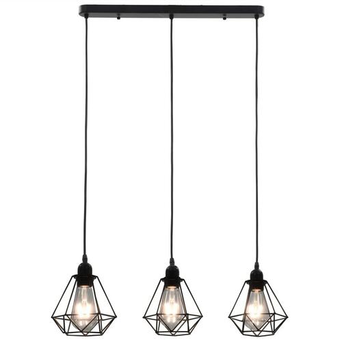 Loftlampe med diamantdesign 3 x E27-pærer sort