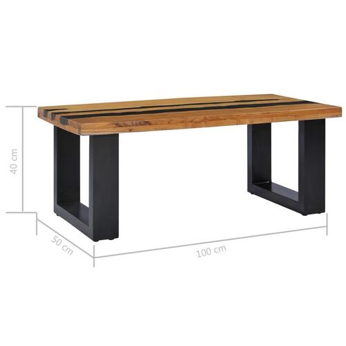 Sofabord 100 x 50 x 40 cm massivt teaktræ og lavasten