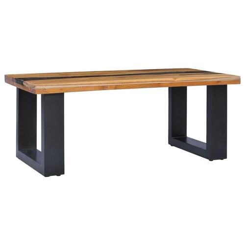 Sofabord 100 x 50 x 40 cm massivt teaktræ og polyresin